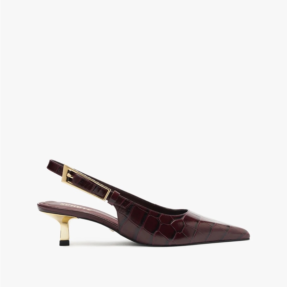 Schutz Ciara Burgundy Slingback Pumps – Mid Heel, Croc Embossed, Women’s 9.5